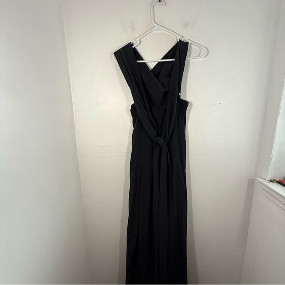 BCBGMaxAzria Black 100% Silk Adjustable Waist Wrap Wide Leg Jumpsuit Women 4 - Picture 8 of 12